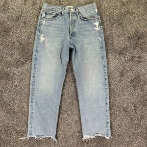 Agolde 90s Crop Distressed High Waisted Straight Leg Jeans Womens 27 Light Wash